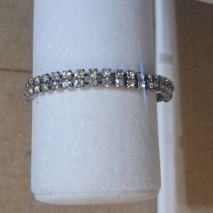 Vintage Retro Silver Pave Rhinestone Wedding Bridal Formal Statement Bracelet